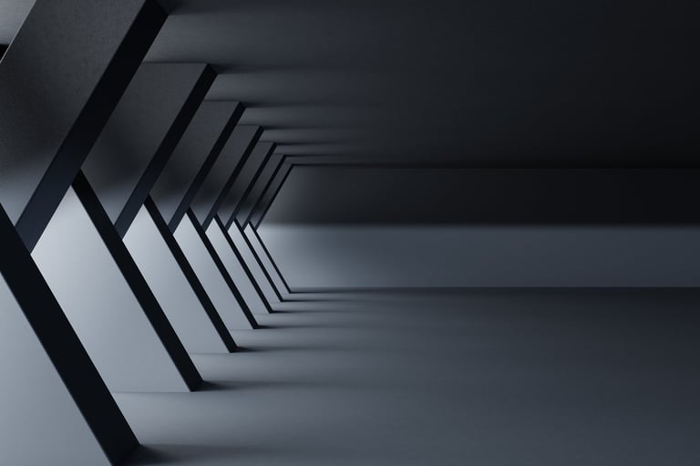 Futuristic geometric dark hall interior